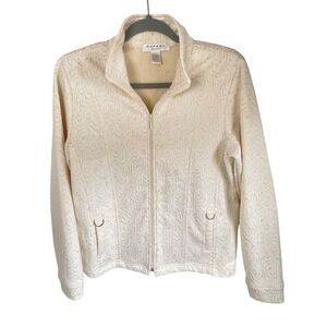 NTAGE 90s Rafael Sport Cream Jacquard Zip Jacket - Small - Coastal Chic